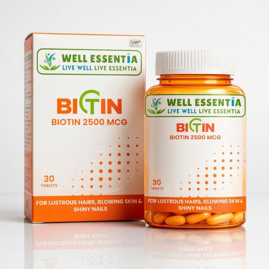 Biotin 2500 mcg Tablet – Hair & Skin Supplement - Well Essentia - Biotin 2500 mcg Tablet – Hair & Skin Supplement - Biotin -