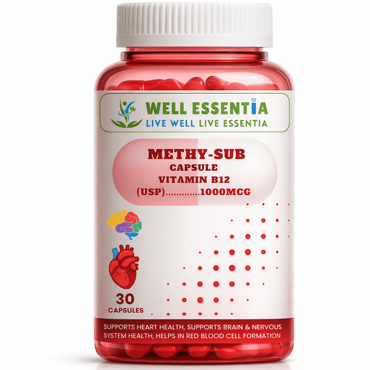 METHY - SUB CAPSULE - Well Essentia - Well Essentia Methyl - Sub Capsule Vitamin B12 supplement bottle on a white background - Capsule - 